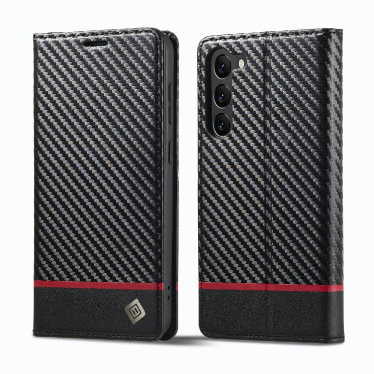 LC.IMEEKE Custodia per telefono in pelle con vibrazione orizzontale PU + TPU in fibra di carbonio, For Samsung Galaxy S23 5G, For Samsung Galaxy S23+ 5G, For Samsung Galaxy S23 Ultra 5G