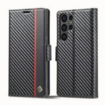 LC.IMEEKE Custodia per telefono in pelle con vibrazione orizzontale PU + TPU in fibra di carbonio, For Samsung Galaxy S23 5G, For Samsung Galaxy S23+ 5G, For Samsung Galaxy S23 Ultra 5G