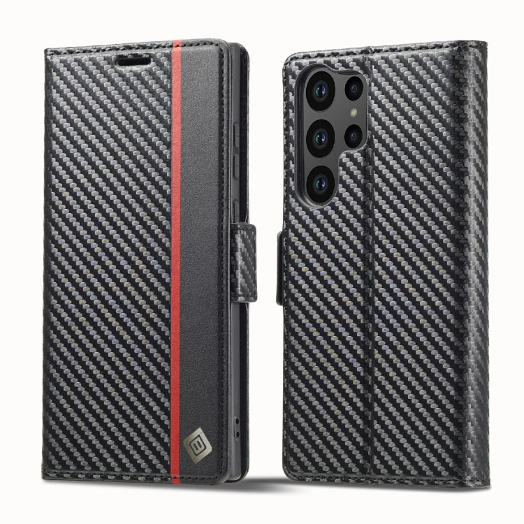 LC.IMEEKE Custodia per telefono in pelle con vibrazione orizzontale PU + TPU in fibra di carbonio, For Samsung Galaxy S23 5G, For Samsung Galaxy S23+ 5G, For Samsung Galaxy S23 Ultra 5G
