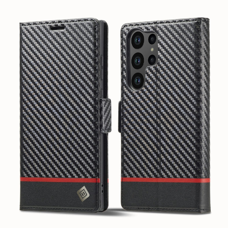 LC.IMEEKE Custodia per telefono in pelle con vibrazione orizzontale PU + TPU in fibra di carbonio, For Samsung Galaxy S23 5G, For Samsung Galaxy S23+ 5G, For Samsung Galaxy S23 Ultra 5G