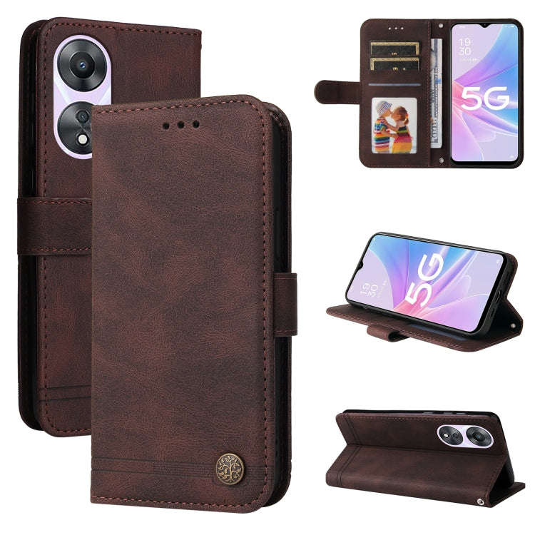 Custodia per telefono in pelle con bottone in metallo con albero della vita Skin Feel, For Huawei nova 10 SE, For Huawei nova 10, For Huawei nova 10 Pro, For OPPO A58 5G