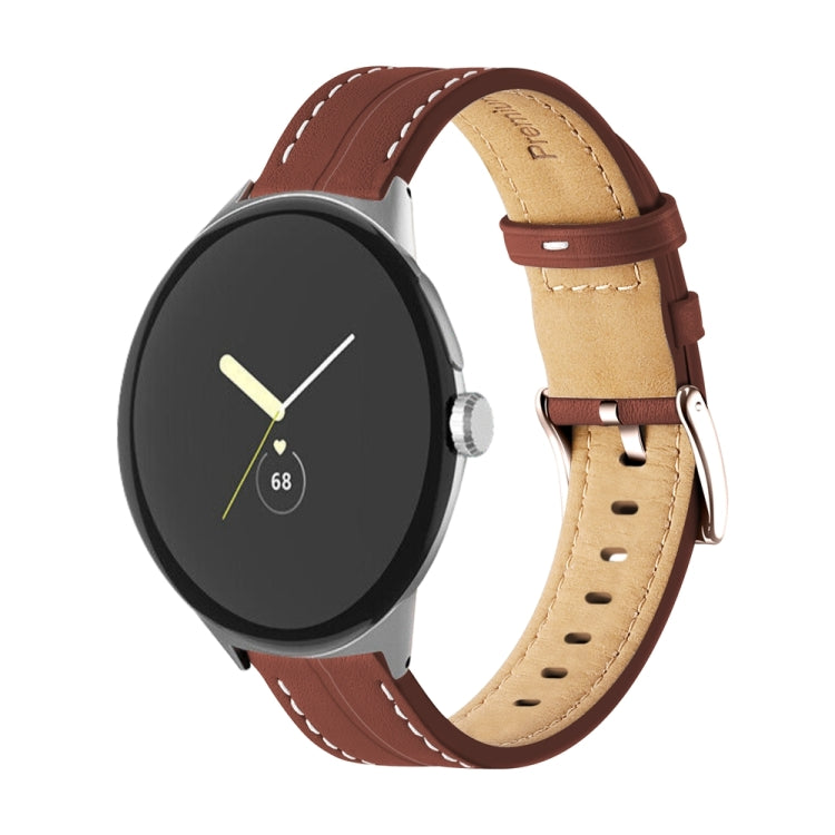 Cinturino scanalato in vera pelle, For Google Pixel Watch 4 / 3 / 2 / 1 41mm