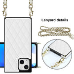 Custodia per telefono in pelle microfibra rombica a tracolla, For iPhone 14, For iPhone 14 Plus, For iPhone 14 Pro, For iPhone 14 Pro Max