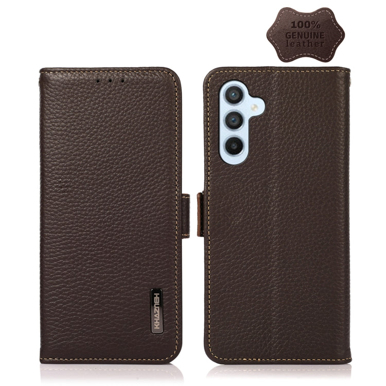 KHAZNEH Custodia per telefono RFID in vera pelle Litchi magnetica laterale, For Samsung Galaxy A54 5G