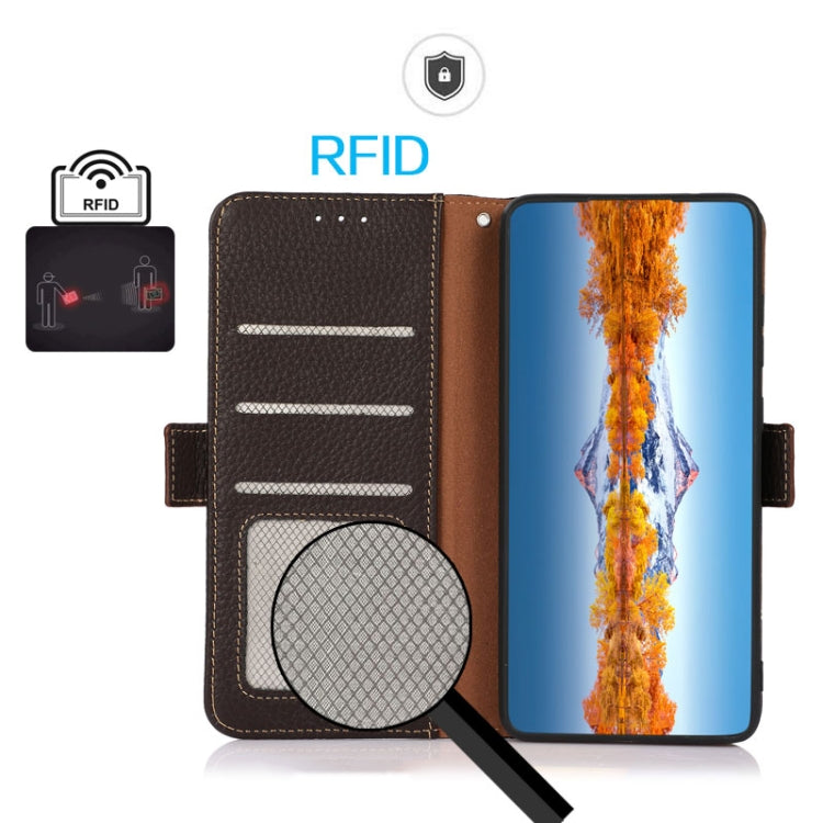 KHAZNEH Custodia per telefono RFID in vera pelle Litchi magnetica laterale, For Samsung Galaxy A54 5G