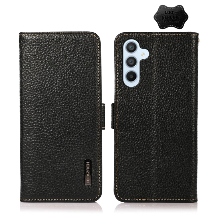 KHAZNEH Custodia per telefono RFID in vera pelle Litchi magnetica laterale, For Samsung Galaxy A54 5G