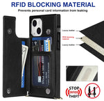 Custodia per telefono con portafoglio a portafoglio con doppia fibbia quadrata a tracolla, For iPhone 14, For iPhone 14 Plus, For iPhone 14 Pro, For iPhone 14 Pro Max