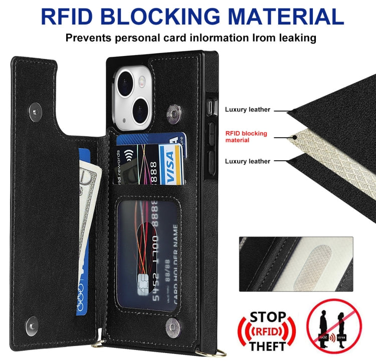 Custodia per telefono con portafoglio a portafoglio con doppia fibbia quadrata a tracolla, For iPhone 14, For iPhone 14 Plus, For iPhone 14 Pro, For iPhone 14 Pro Max
