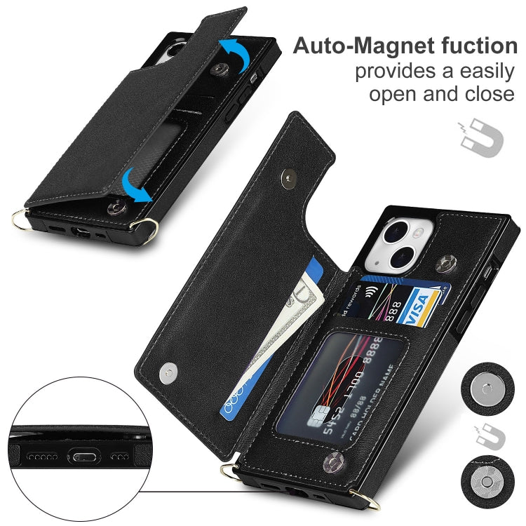 Custodia per telefono con portafoglio a portafoglio con doppia fibbia quadrata a tracolla, For iPhone 14, For iPhone 14 Plus, For iPhone 14 Pro, For iPhone 14 Pro Max