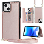 Custodia per telefono con portafoglio a portafoglio con doppia fibbia quadrata a tracolla, For iPhone 14, For iPhone 14 Plus, For iPhone 14 Pro, For iPhone 14 Pro Max