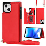 Custodia per telefono con portafoglio a portafoglio con doppia fibbia quadrata a tracolla, For iPhone 14, For iPhone 14 Plus, For iPhone 14 Pro, For iPhone 14 Pro Max