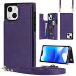 Custodia per telefono con portafoglio a portafoglio con doppia fibbia quadrata a tracolla, For iPhone 14, For iPhone 14 Plus, For iPhone 14 Pro, For iPhone 14 Pro Max