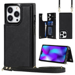 Custodia per telefono con portafoglio a portafoglio con doppia fibbia quadrata a tracolla, For iPhone 14, For iPhone 14 Plus, For iPhone 14 Pro, For iPhone 14 Pro Max