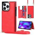 Custodia per telefono con portafoglio a portafoglio con doppia fibbia quadrata a tracolla, For iPhone 14, For iPhone 14 Plus, For iPhone 14 Pro, For iPhone 14 Pro Max