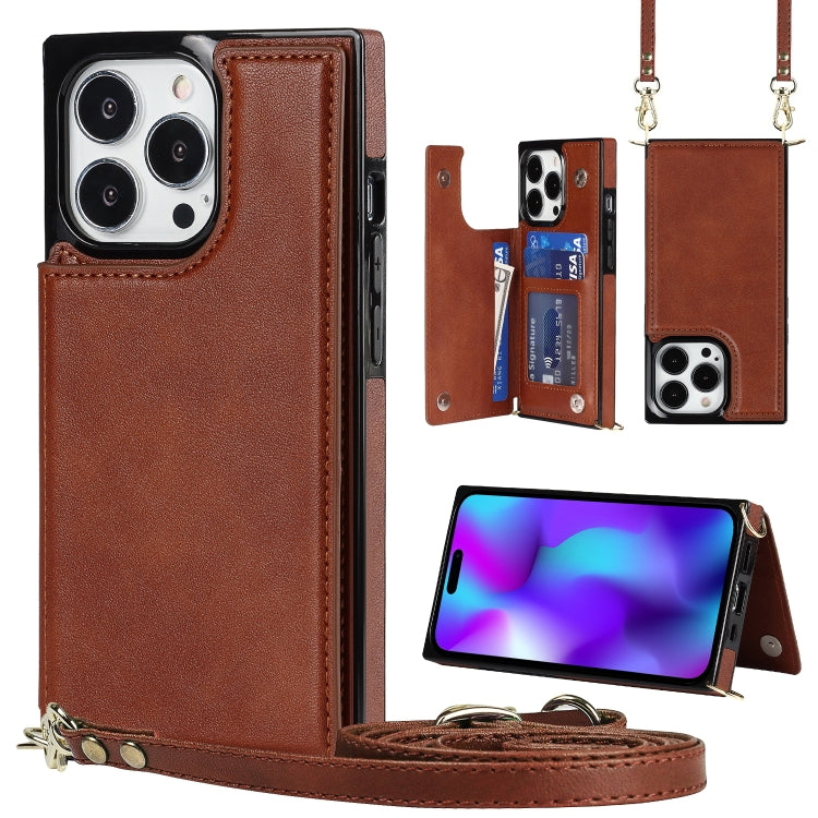 Custodia per telefono con portafoglio a portafoglio con doppia fibbia quadrata a tracolla, For iPhone 14, For iPhone 14 Plus, For iPhone 14 Pro, For iPhone 14 Pro Max