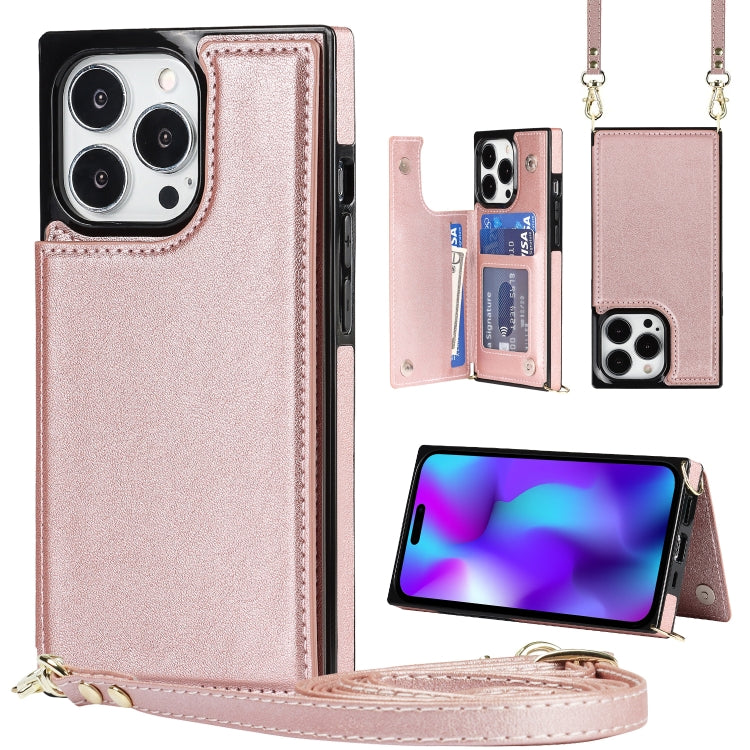 Custodia per telefono con portafoglio a portafoglio con doppia fibbia quadrata a tracolla, For iPhone 14, For iPhone 14 Plus, For iPhone 14 Pro, For iPhone 14 Pro Max