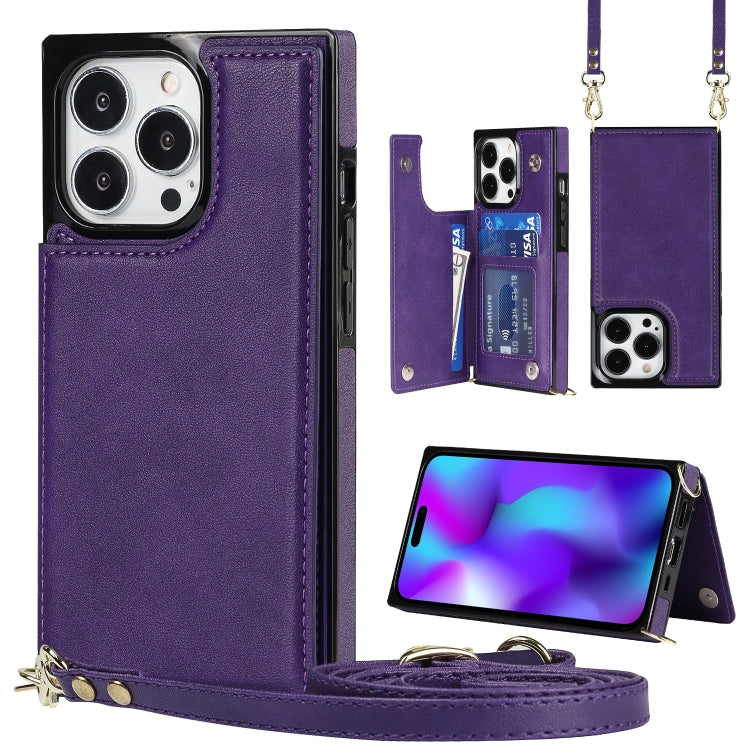 Custodia per telefono con portafoglio a portafoglio con doppia fibbia quadrata a tracolla, For iPhone 14, For iPhone 14 Plus, For iPhone 14 Pro, For iPhone 14 Pro Max