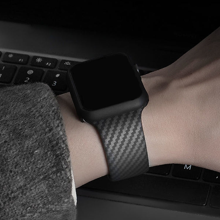 Cinturino in silicone in fibra di carbonio, For Apple Watch Ultra 49mm / Series 8&745mm / SE 2&6&SE&5&4 44mm / 3&2&1 42mm, For Apple Watch Series 8&7 41mm / SE&SE&5&4 40mm / 3&2&1 38mm