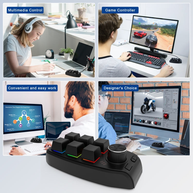 Tastiera meccanica personalizzata RGB 6 tasti 1 manopola Programmazione Tastiera da gioco, USB Wired, Bluetooth Wireless