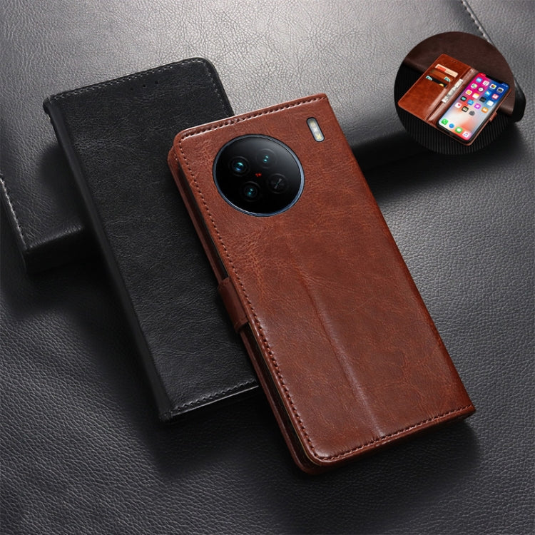 idewei Custodia per telefono in pelle con texture Crazy Horse, For vivo X90, For vivo X90 Pro, For vivo X90 Pro+