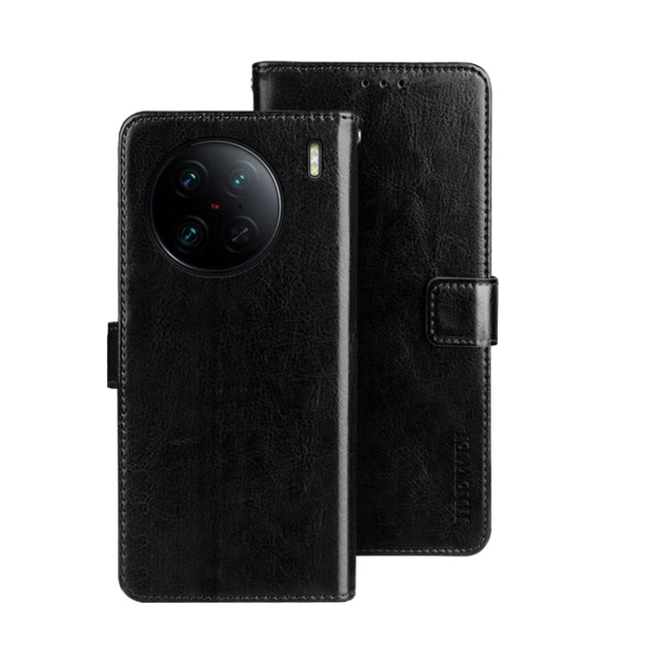 idewei Custodia per telefono in pelle con texture Crazy Horse, For vivo X90, For vivo X90 Pro, For vivo X90 Pro+