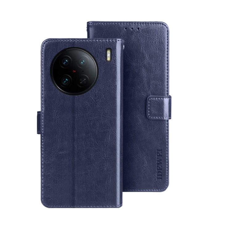 idewei Custodia per telefono in pelle con texture Crazy Horse, For vivo X90, For vivo X90 Pro, For vivo X90 Pro+