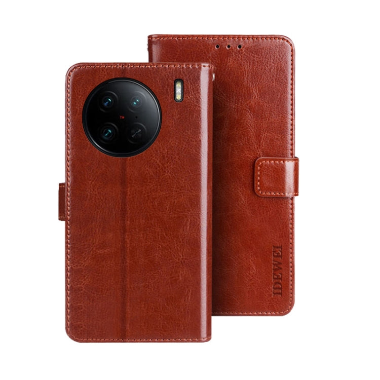 idewei Custodia per telefono in pelle con texture Crazy Horse, For vivo X90, For vivo X90 Pro, For vivo X90 Pro+