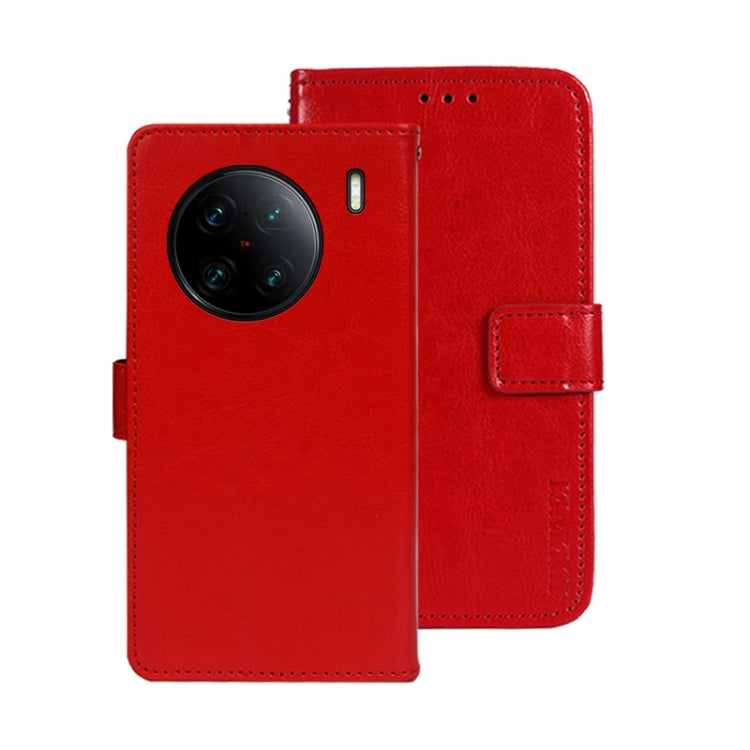 idewei Custodia per telefono in pelle con texture Crazy Horse, For vivo X90, For vivo X90 Pro, For vivo X90 Pro+
