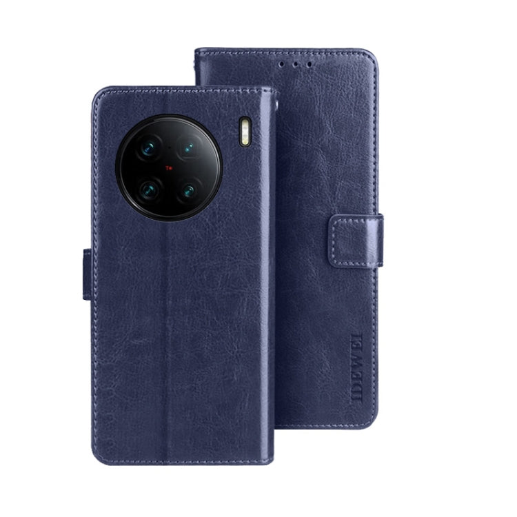 idewei Custodia per telefono in pelle con texture Crazy Horse, For vivo X90, For vivo X90 Pro, For vivo X90 Pro+