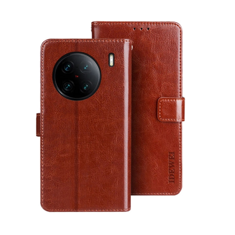 idewei Custodia per telefono in pelle con texture Crazy Horse, For vivo X90, For vivo X90 Pro, For vivo X90 Pro+
