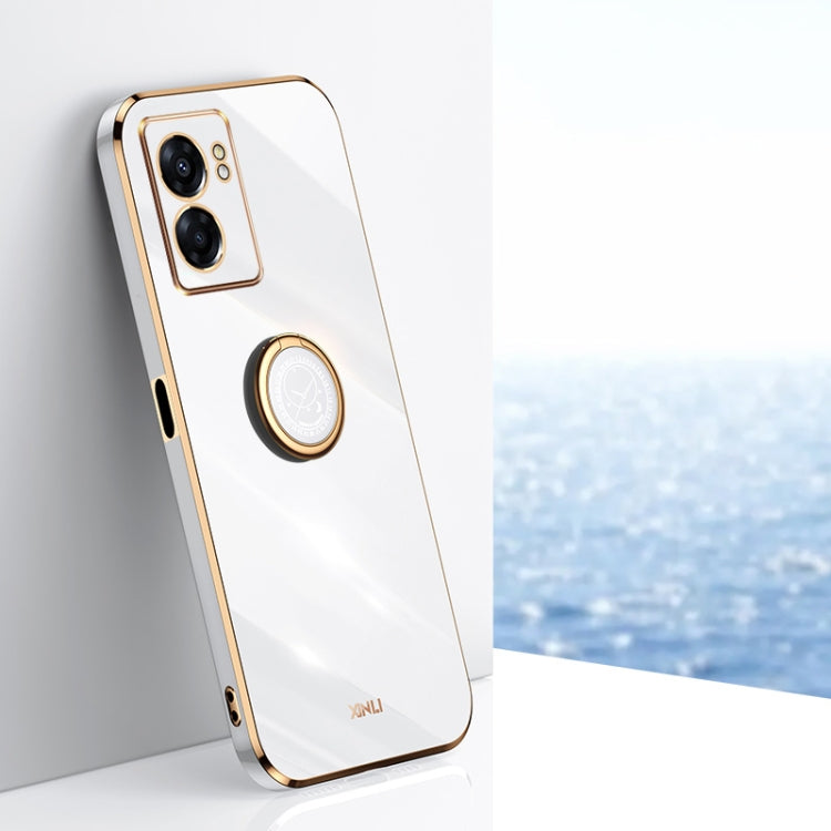 XINLI custodia per telefono in TPU elettrolitico con bordo dritto 6D con supporto per anello, For OPPO A57, For OPPO A95 5G, For OPPO A96