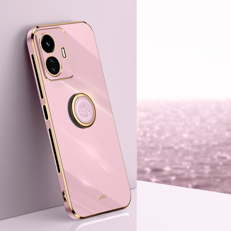 XINLI custodia per telefono in TPU elettrolitico con bordo dritto 6D con supporto per anello, For vivo Y77 5G Global