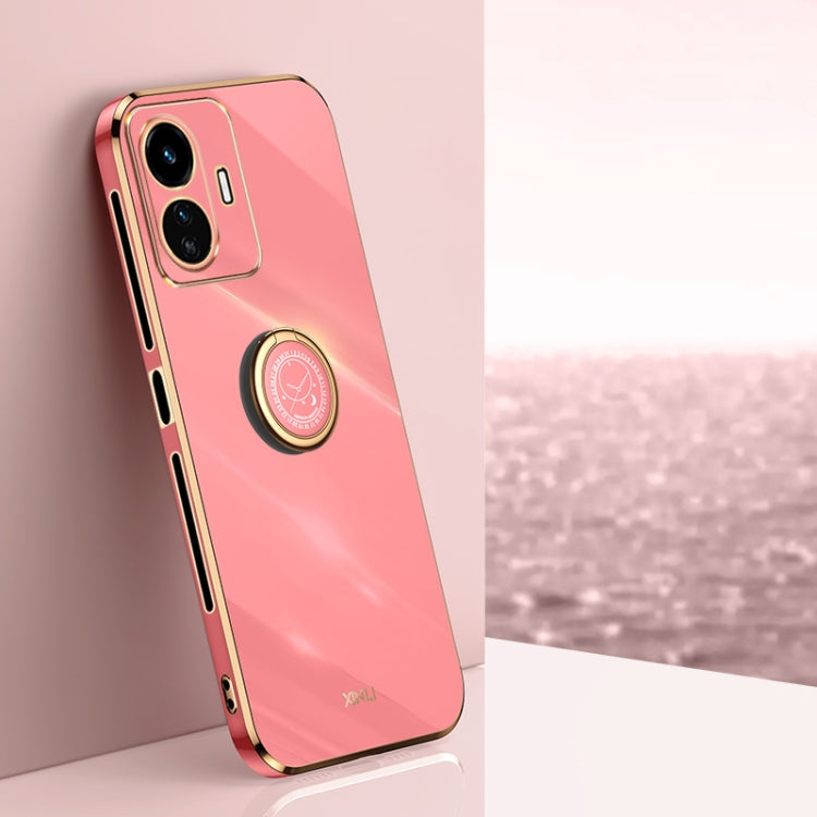 XINLI custodia per telefono in TPU elettrolitico con bordo dritto 6D con supporto per anello, For vivo Y77 5G Global