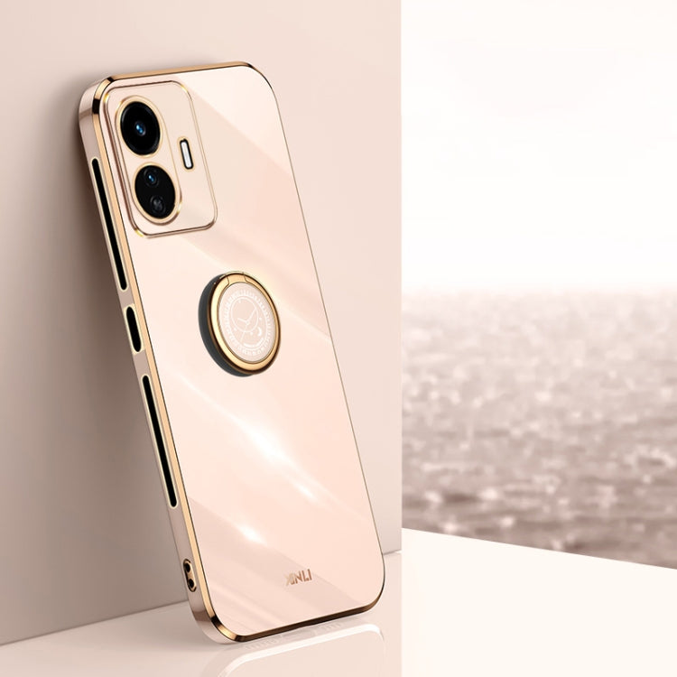 XINLI custodia per telefono in TPU elettrolitico con bordo dritto 6D con supporto per anello, For vivo Y77 5G Global