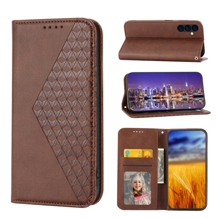 Custodia per telefono in pelle magnetica con struttura in vitello a griglia cubica, For Samsung Galaxy A54 5G, For Xiaomi 13, For Xiaomi 13 Pro, For Xiaomi Poco C40