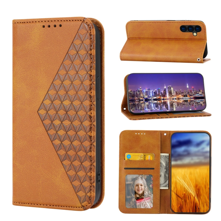 Custodia per telefono in pelle magnetica con struttura in vitello a griglia cubica, For Samsung Galaxy A54 5G, For Xiaomi 13, For Xiaomi 13 Pro, For Xiaomi Poco C40