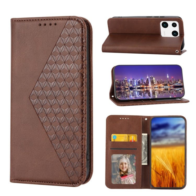 Custodia per telefono in pelle magnetica con struttura in vitello a griglia cubica, For Samsung Galaxy A54 5G, For Xiaomi 13, For Xiaomi 13 Pro, For Xiaomi Poco C40
