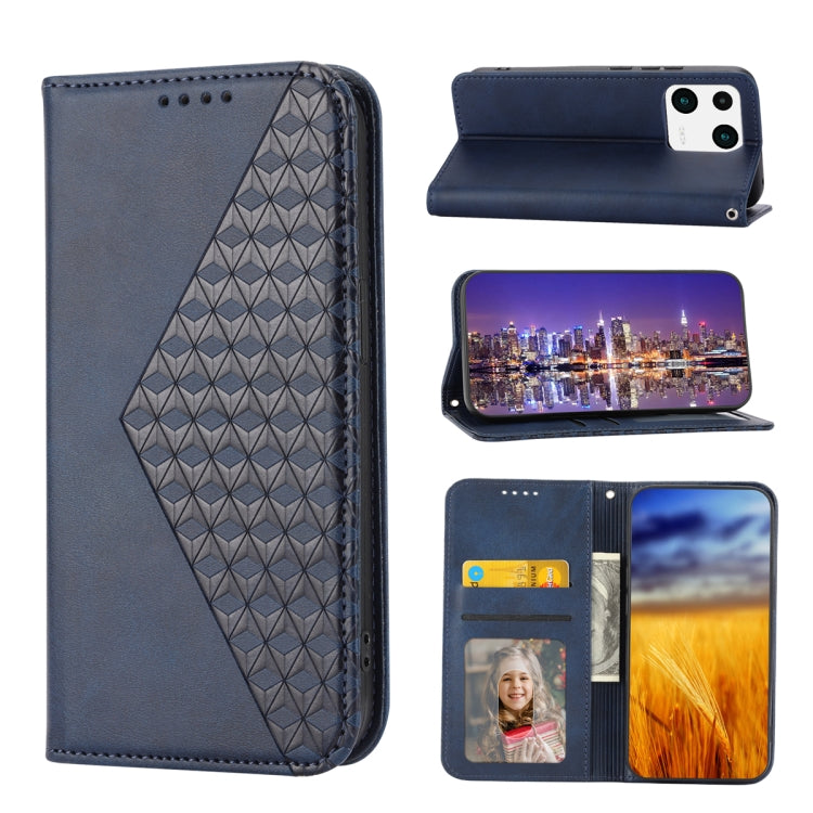 Custodia per telefono in pelle magnetica con struttura in vitello a griglia cubica, For Samsung Galaxy A54 5G, For Xiaomi 13, For Xiaomi 13 Pro, For Xiaomi Poco C40