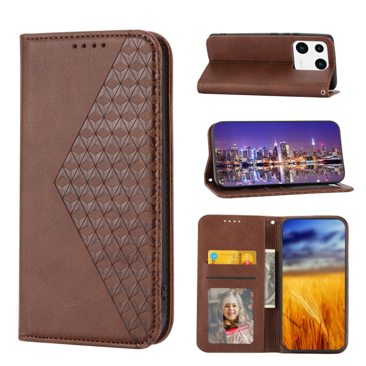 Custodia per telefono in pelle magnetica con struttura in vitello a griglia cubica, For Samsung Galaxy A54 5G, For Xiaomi 13, For Xiaomi 13 Pro, For Xiaomi Poco C40