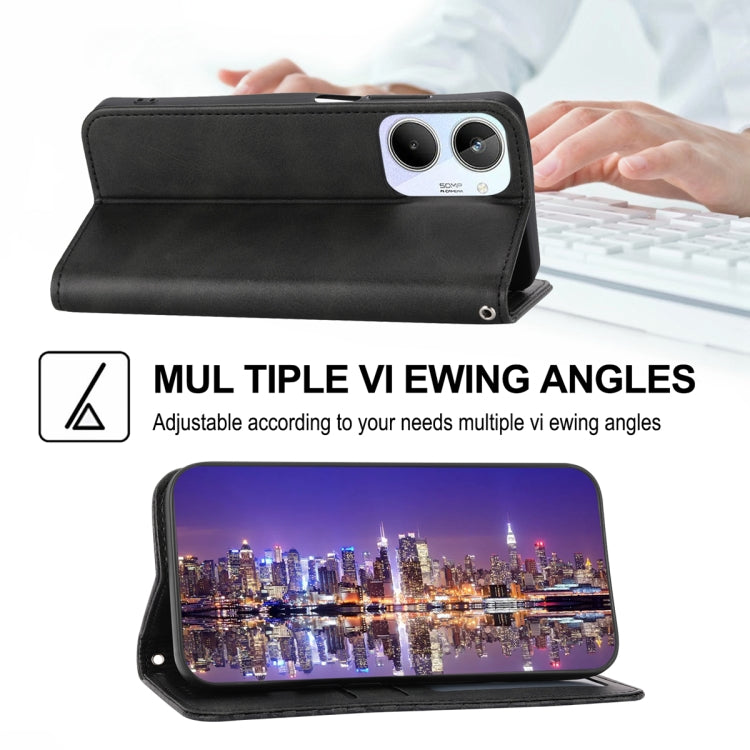 Custodia per telefono in pelle magnetica con struttura in vitello a griglia cubica, For Realme 10 4G