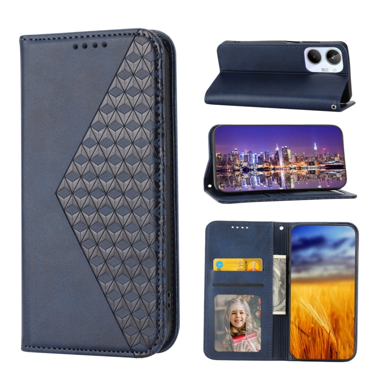 Custodia per telefono in pelle magnetica con struttura in vitello a griglia cubica, For Realme 10 4G
