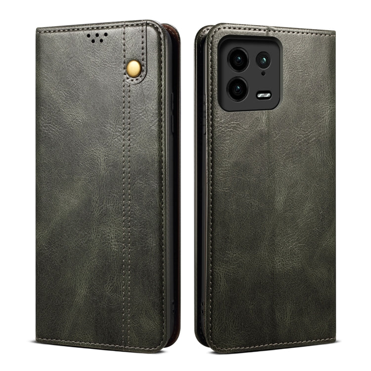 Custodia per telefono in pelle con trama di cavallo pazzo in cera d'olio, For Xiaomi 13 Pro, For Samsung Galaxy S23 5G, For Samsung Galaxy S23+ 5G
