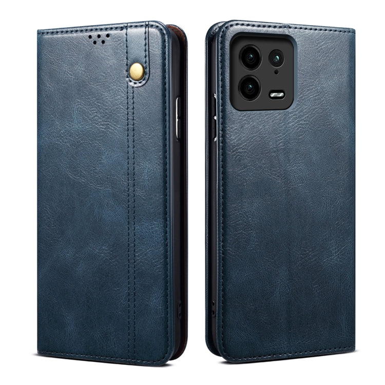 Custodia per telefono in pelle con trama di cavallo pazzo in cera d'olio, For Xiaomi 13 Pro, For Samsung Galaxy S23 5G, For Samsung Galaxy S23+ 5G