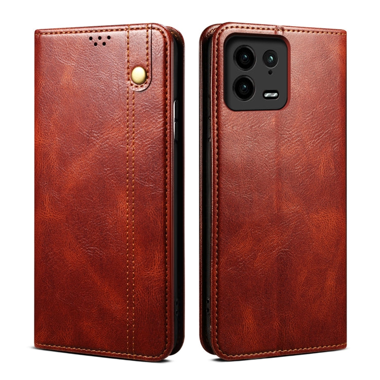Custodia per telefono in pelle con trama di cavallo pazzo in cera d'olio, For Xiaomi 13 Pro, For Samsung Galaxy S23 5G, For Samsung Galaxy S23+ 5G