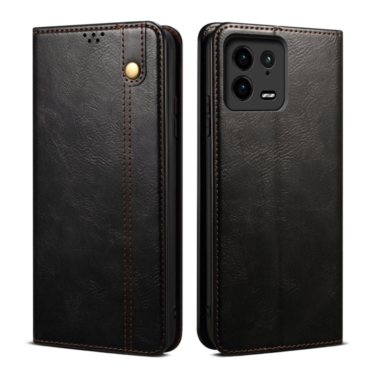 Custodia per telefono in pelle con trama di cavallo pazzo in cera d'olio, For Xiaomi 13 Pro, For Samsung Galaxy S23 5G, For Samsung Galaxy S23+ 5G
