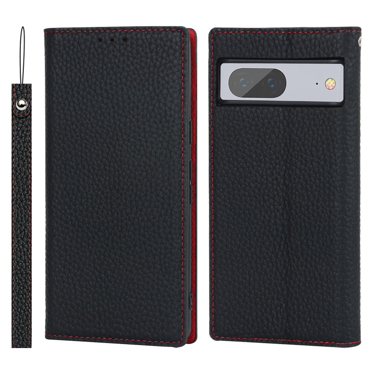 Custodia per telefono in vera pelle con texture Litchi, For Google Pixel 7 5G