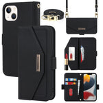 Custodia per telefono in pelle con cordino a trama incrociata, For iPhone 14 Pro Max, For iPhone 14 Pro, For iPhone 14, For iPhone 14 Plus