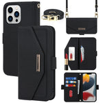 Custodia per telefono in pelle con cordino a trama incrociata, For iPhone 13 Pro Max, For iPhone 13 Pro, For iPhone 13 mini, For iPhone 12 Pro Max