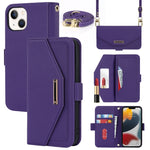 Custodia per telefono in pelle con cordino a trama incrociata, For iPhone 13 Pro Max, For iPhone 13 Pro, For iPhone 13 mini, For iPhone 12 Pro Max