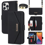 Custodia per telefono in pelle con cordino a trama incrociata, For iPhone 13 Pro Max, For iPhone 13 Pro, For iPhone 13 mini, For iPhone 12 Pro Max